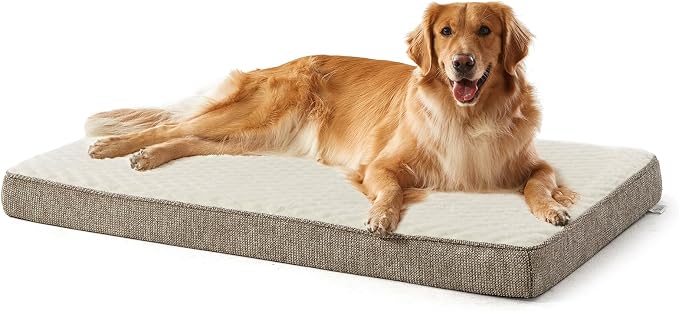 JOEJOY Orthopedic Dog Bed for Extra Large Dogs, Washable Dog Crate Bed Large Sized with Removable Cover, Egg Memory Foam Big Pet Beds, Beige, 47"x29"