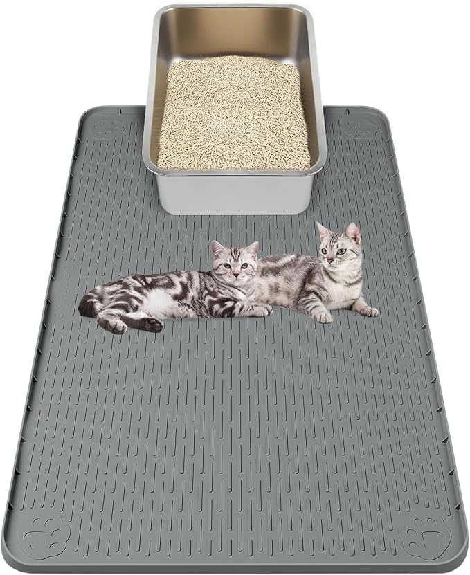 Kalolary Cat Litter Box Mats, Large 34" x 22" Silicone Cat Mat | Easy to Clean Kitty Litter Trapping Mat, Soft on Kitty Paws, Waterproof, Urine-Proof Kittys Litter Mats for Floor, Dark Grey