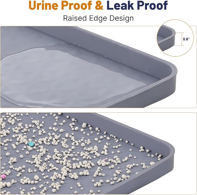 Cat Litter Mat, 51x25.6in Waterproof Silicone Litter Box Mat, Grey | XL Cat Mat Fits 1-3 Litter Boxes, Litter Trapping Mat with Raised Edges, Non-Slip Bottom, Easy Clean Kitty Litter Mat