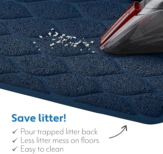 MIGHTY MONKEY Waterproof BPA Free Cat Litter Box Trapping Mat, Easy Clean Floors, Textured Backing, Soft on Sensitive Kitty Paws, Cats Accessories, Less Waste, Stays in Place, 24x17, Navy