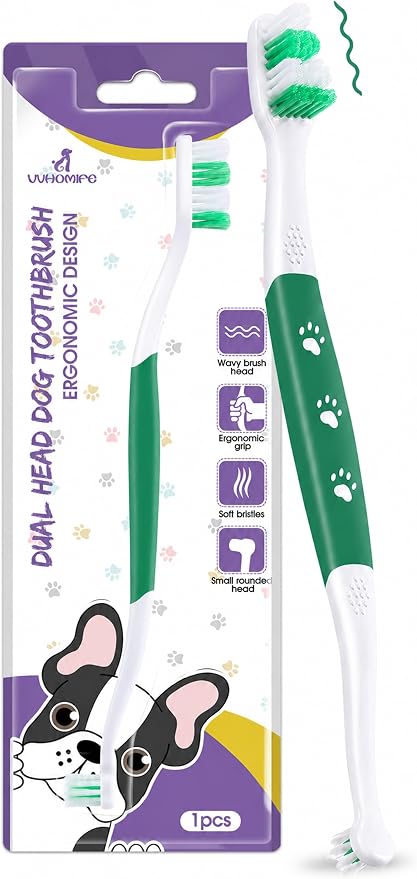 Dog Toothbrush, Dual-Head, for Medium-Large Dogs, Green | Soft Bristles for Gentle Cleaning ,60° Curved Bristles for Better Coverage ,Comfortable for Sensitive Gums