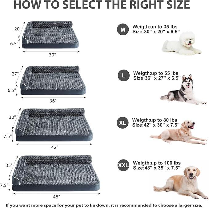 BFPETHOME Orthopedic Washable Dog Bed, Sleeping Couch for Large Senior Dogs | Deluxe Plush Rose Velvet Washable Cover, Egg Crate Foam Support, Waterproof Lining, Non-Slip Bottom, Senior Dogs