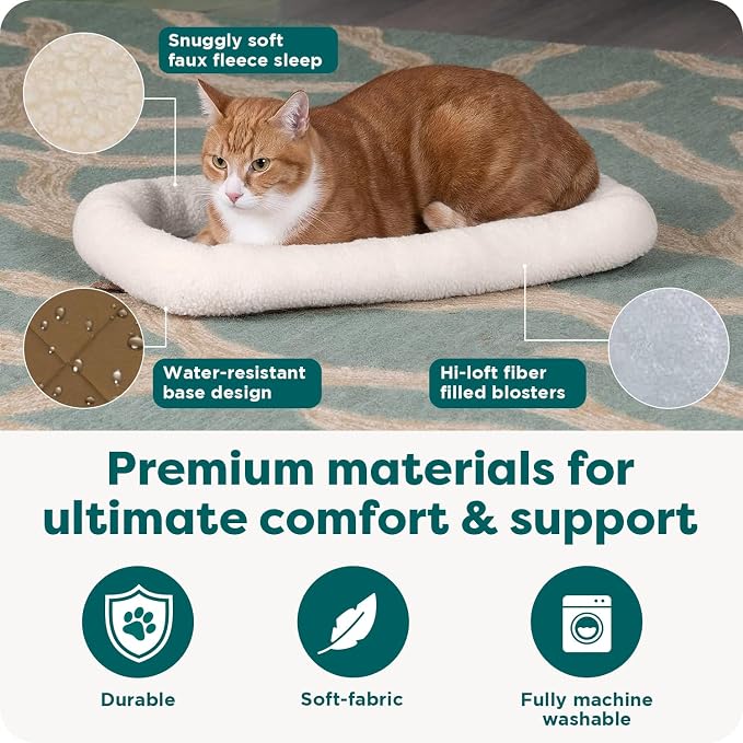 FurHaven Dog Bed for Extra Small Dogs & Cats, Bolster Crate Pad with Soft Supportive Base for Carriers & Kennels, Machine Washable, Extra Small, Sherpa Fleece, Gray