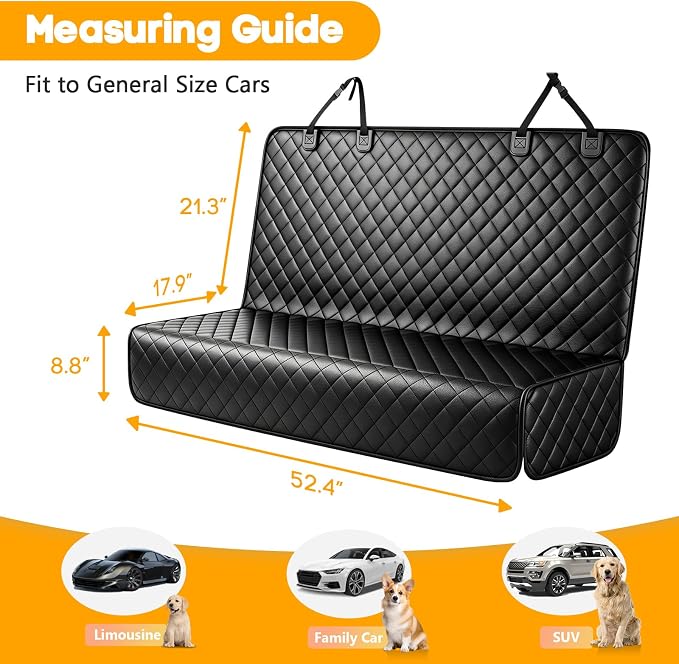 PETICON Waterproof Scratchproof Pet Bench Seat Covers for Cars, SUVs, Nonslip Durable Back Seat Cover for Dogs, Washable Backseat Protection
