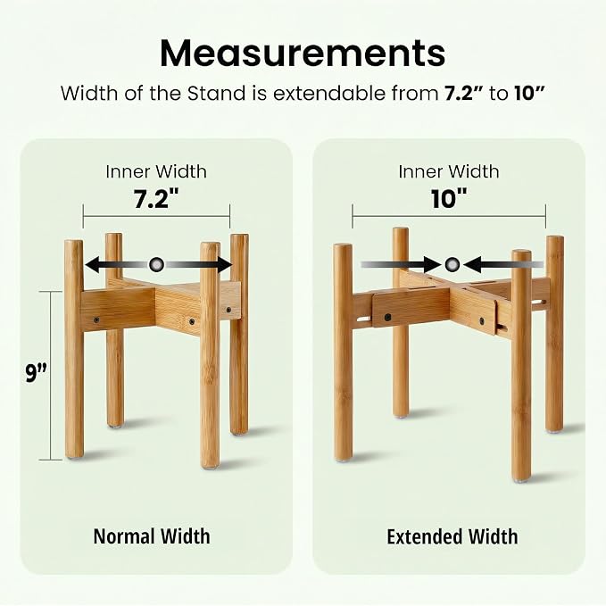 Dog Bowl Stand for Mid-Large Dogs - Adjustable, Easy Fold-Down | Use to Elevate Raise Dog Food, Water and Slow Feeder Bowls, Lock-Bolts and Tool Added, Foot-Padded, Bamboo Stand Only