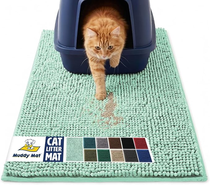 Muddy Mat® | Cat Litter Mat 19"x30", Litter Trapping Mat, Super Absorbent Scatter Control, Soft on Paws, Slip Resistant Washable Kitty Litter Mat, Traps Litter, Protects Floors, Seafoam Green