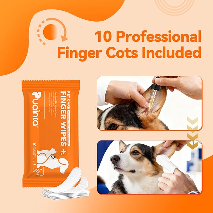 Dog Ear Cleaner Drops for Infection Treatment - 1 Fl Oz | Vet Formulated Patented Quantum Silver Water-Based Drops Soothe Ear Itching, Irritation, Cleans Wax, Odor, Free Finger Cots