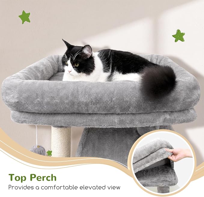 Globlazer Heavy Duty Cat Tree, 70 inch Sturdy Cat Tree for Indoor Cats Extra Large Cat Tower with Scratching Post, Hammock, Cat Condo for Adult Cats Kittens, F70 Pro, Light Grey
