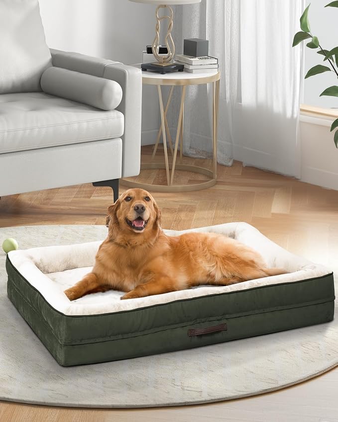 Upvilla XXL Orthopedic Dog Bed, Four-Sided Cushioned Egg-Shaped Foam Dog Sofa, Waterproof Removable Cover, Pet Sofa Bed with Non-Slip Base, Giant Dog Bed,Green