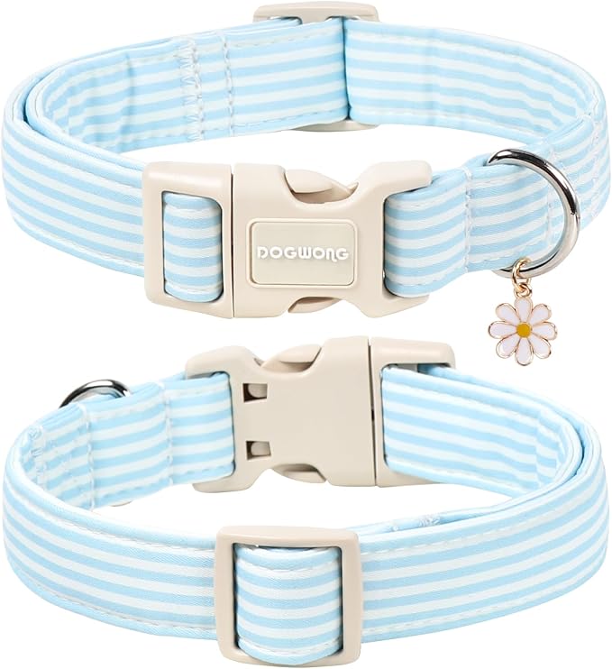 DOGWONG Blue Dog Collar, Summer Blue Striped Dog Collar with Plastic Buckle,Beach Boy Gril Dogs Collars for Medium Lrage Dogs, Neck 39-60 inches
