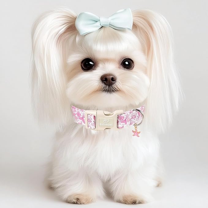 Girl Dog Collar, Summer Pink Mermaid Dog Collars for Medium Dogs - Cute Ocean Themed Pup Collar, Soft Adjustable Female Pet Collars with Quick Release Buckle M