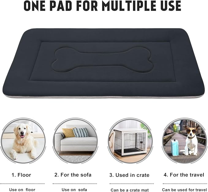 Extra Large Dog Bed Soft Dog Crate Pad Mat, 48 in Non-Slip Bottom Washable Dog Sleeping Mattress Pet Beds Cat Bed Kennel Pad, Dark Blue Gray