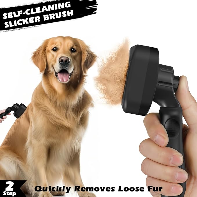 Professional 3PCS Self Cleaning Slicker Brush & Pet Grooming Rake & Flea Comb for Dogs,Cats and Horses | Double-Sided Dematting Comb & Skin Friendly Deshedding Grooming Tool | Pet Supplies (Black)
