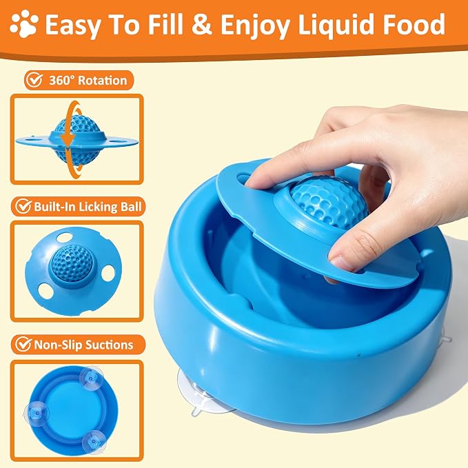Slow Feeder Dog Bowls for Liquid Treat, Dog Enrichment Rolling Ball Lick Bowl, Non Slip Dogs Licking Bowl for Small Large Medium Breeds for Yogurt Bone Broth Food Dietary Supplement/Post-op Nutrition