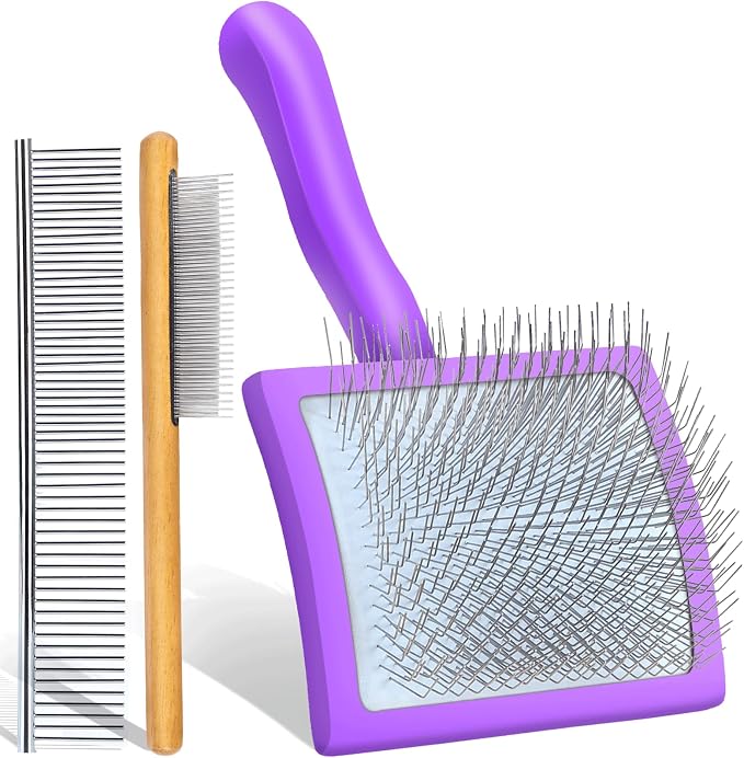 Wooden Long Pin Slicker Brush for Large Dog, Poodles & Doodles Long Hair | Grooming, Fluff & Detangle Heavy Dense Wavy Curly Coats to Easily Prevent Severe Hair Matting During Shedding Seasons