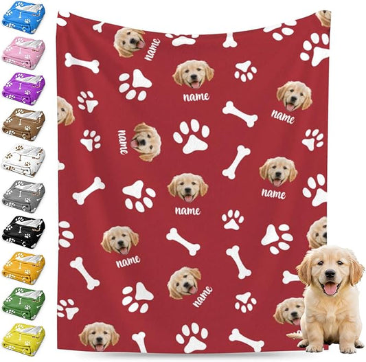 Nxwdwqa Personalized Dog Face Blanket Throws with Photos, Custom Pet Face Blanket, Dog Gifts for Pet Lovers, Customized Puppy Blanket for Adult Kid Birthday Christmas Fathers Mothers Valentines Gift