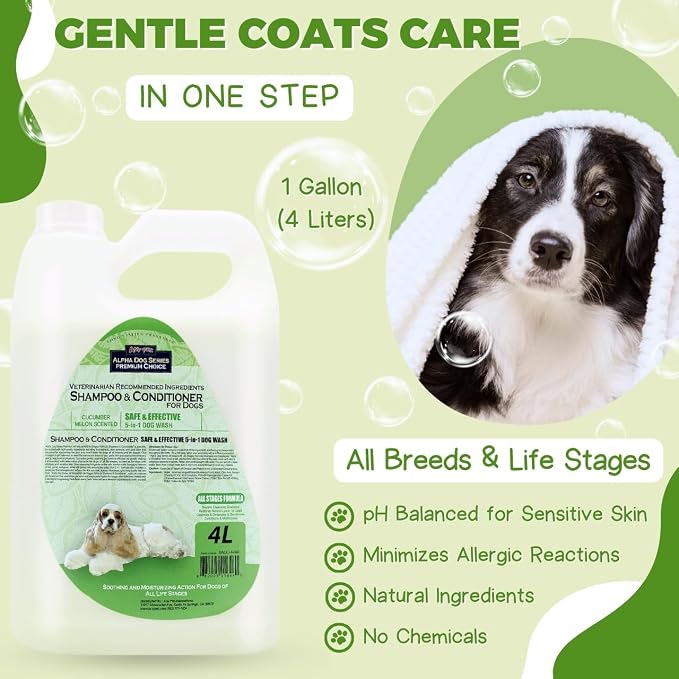 All Stages Natural Dog Shampoo and Conditioner Set with Aloe Vera pH-balanced Dog Grooming Shampoo and Conditioner for Dogs, Tear-Free Moisturizing Dog Shampoo Sensitive Skin 1 Gallon