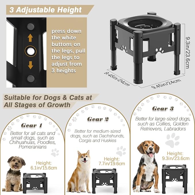Lewondr Elevated Slow Feeder Dog Bowls with 3 Heights Adjustable Stand | Stainless Steel & Slow Feeder Bowls, Adjustable Dog Slow Feeder Bowl Non-Slip Dog Bowl Stand for Medium Large Breed