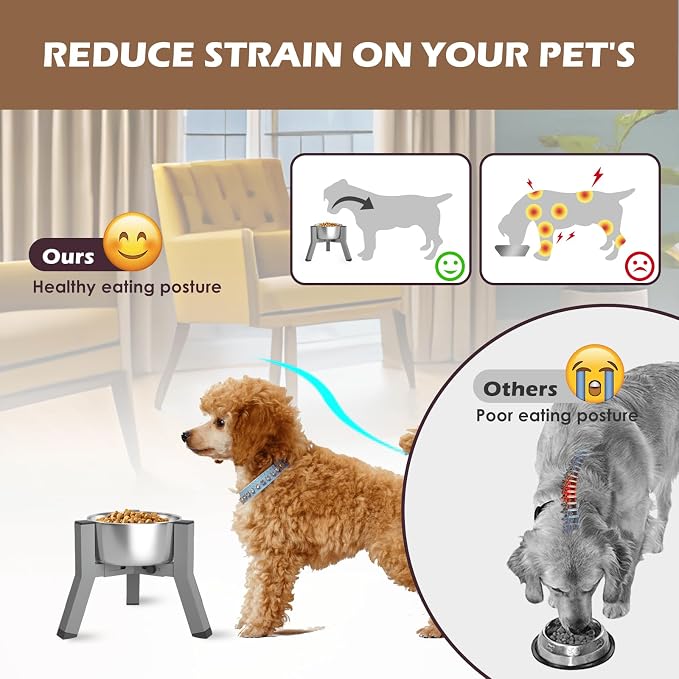 Eelevated Dog Bowl Stand for Small Dogs, Adjustable Width 5.9-8.7'', Raised Dog Food Water Bowls, 7.8'' Tall, Grey-Bowl Not Included