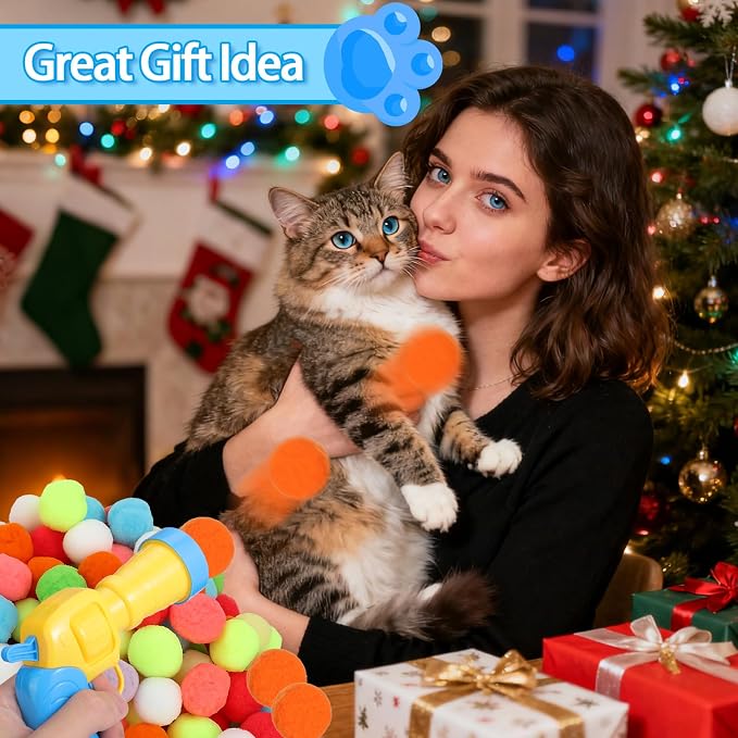 Mity rain 52PCS Cat Ball Launchers & Pom Pom Balls Interactive Cat Toy Set – Safe Soft Plush Kitten Toys for Indoor Cats, Fun Kitten Toys for Endless Active Play