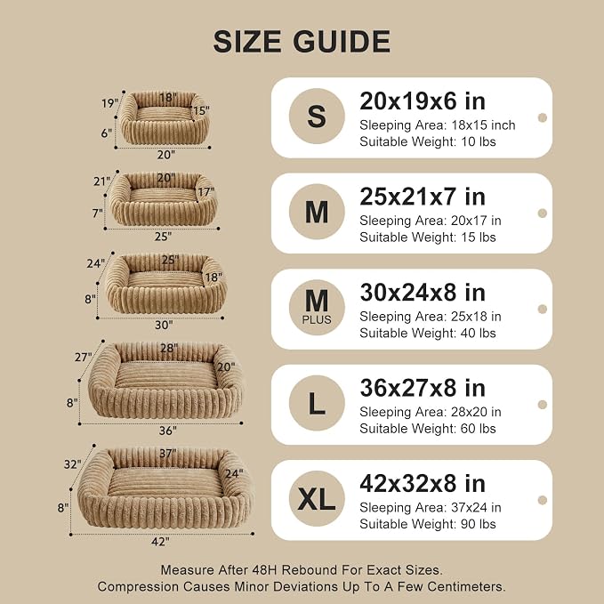 FURTIME Dog Beds Large Sized Dog, Washable Orthopedic Pet Bed with Removable Cover, Rectangle Soft Calming Sleeping Puppy Bed Durable Pet Cuddler with Anti-Slip Bottom, Beige, L(36"x27"x8")