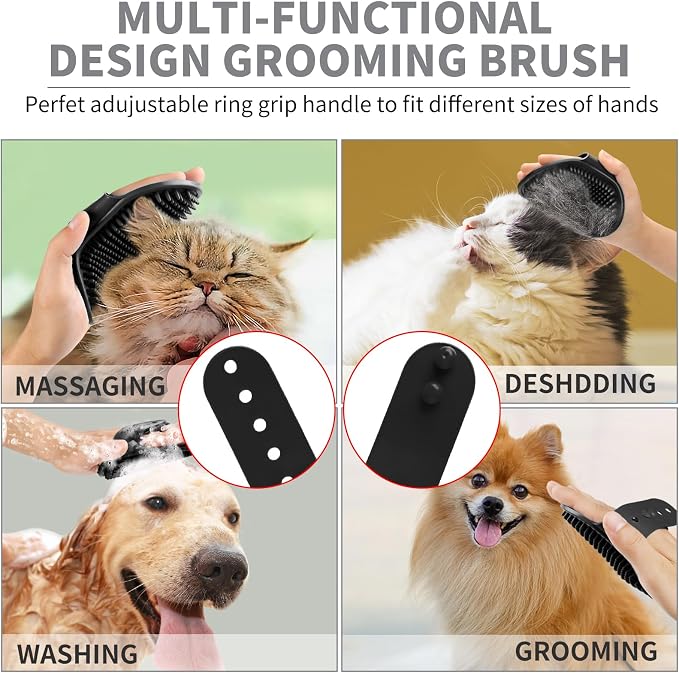 Comotech 6PCS Dog Bath Brush & Dog Toothbrush | Adjustable Handle Shampoo Brush & Scrubber for Short & Long Haired Dogs & Cats | Effectively Solve Odor & Stain Removal Problems (Gray Gray Black)
