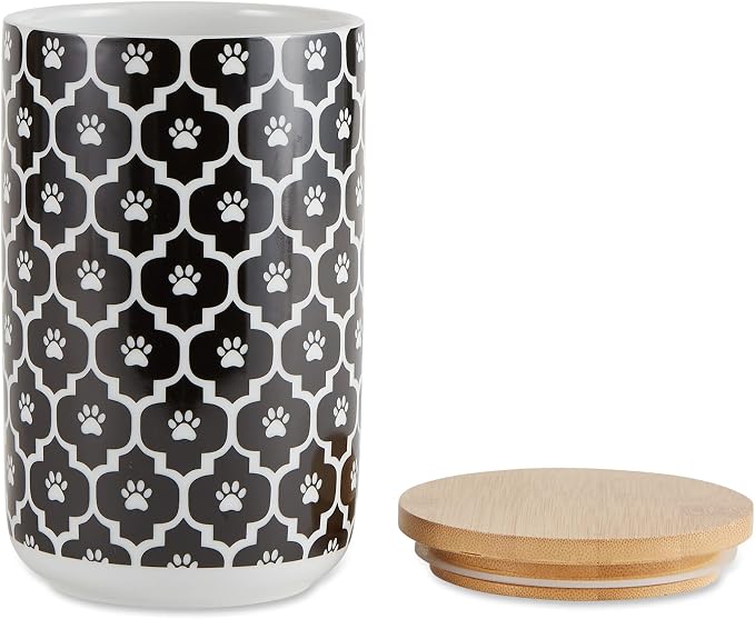 Bone Dry Lattice Collection Pet Bowl & Canister, Treat Canister, 4x6.5 inches, Black