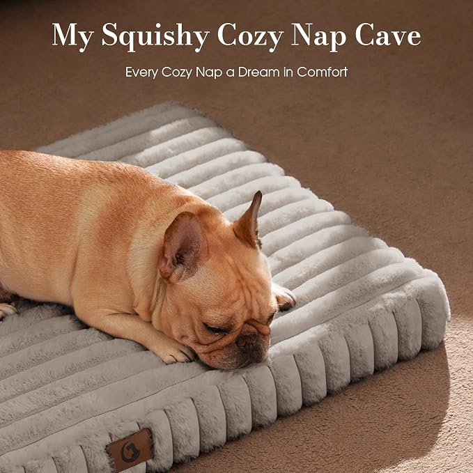 Extra Large Dog Bed for Crate, Orthopedic Dog Bed with Waterproof Lining, Soft Short Plush Surface & Egg Crate Foam, Machine Washable Pet Bed with Removable Cover & Anti Slip Bottom