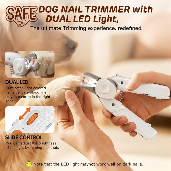 Dog Nail Clippers with Lights, Safe & Stress-Free for Sensitive Pets | Dual LED Lights, Safety Side Lock, Nail File, Anti-Slip Handles,Painless Pet Nail Trimmer for Large & Medium Dogs & Cats Claw