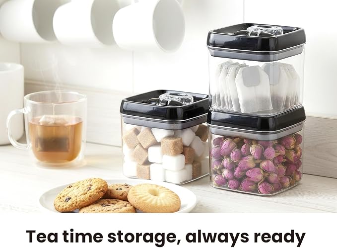 Felli Flip Tite Food Storage Container 5" LARGE Size Airtight Lid Lock Top, Stackable Kitchen Canister for Space Saving, Pantry Fridge Cupboard Organizer, Spice Seasoning Pet Treats Snack (1.1 qt)