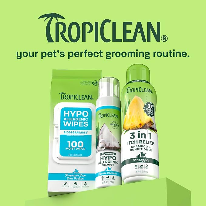 TropiClean Itch Relief Dog Shampoo, Pineapple Scent, 20oz | Powerful Odor Control | Long-Lasting Pineapple Scent | Puppy & Cat Safe | Made in USA