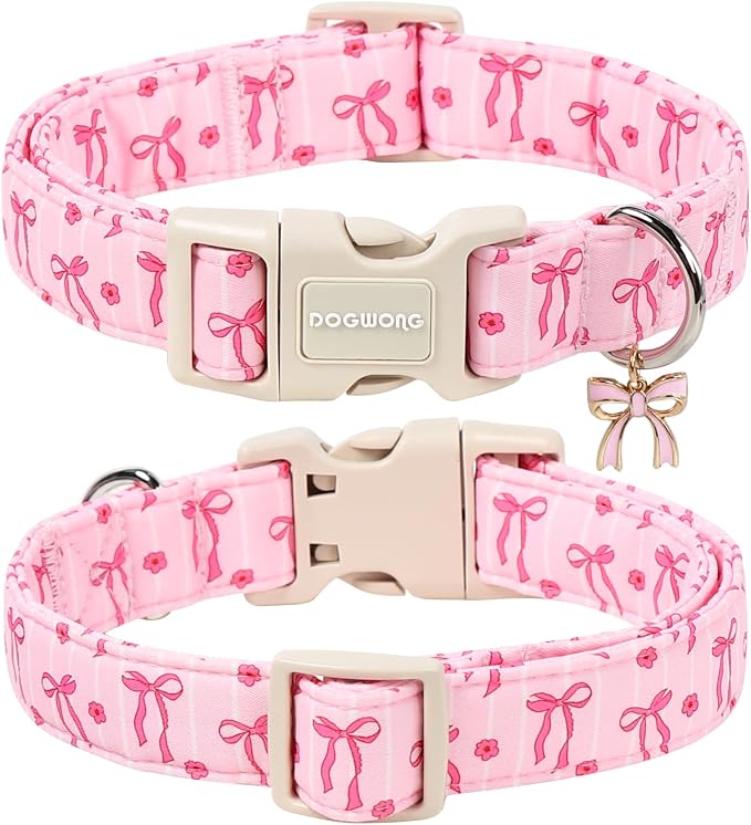 DOGWONG Pink Dog Collar, Spring Summer Cute Girl Dog Collar, Floral Girl Female Dogs Collars for Medium Lrage Dogs, Neck 39-60 inches