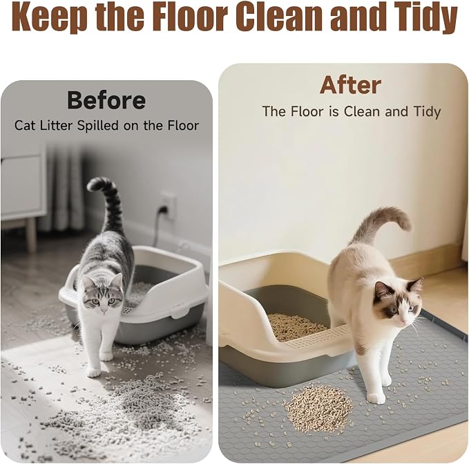 Cat Litter Mat, 34" X 22" Large Silicone Mat Kitty Litter Trapping Mat | Waterproof Silicone Pad, Soft on Kitty Paws, Urine-Proof, Easy to Clean, Non-Slip Floor Protector for Floor