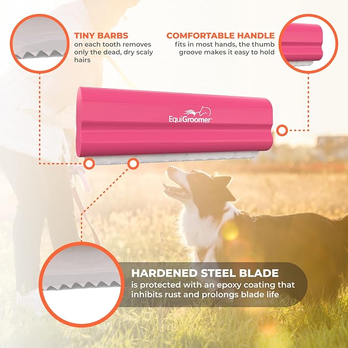 EquiGroomer 5-Inch Undercoat Deshedding Brush for Dogs & Cats, Pink | Best for dogs up to 100 lbs and cats of any size, short or long hair, stainless blade, no cutting or pulling