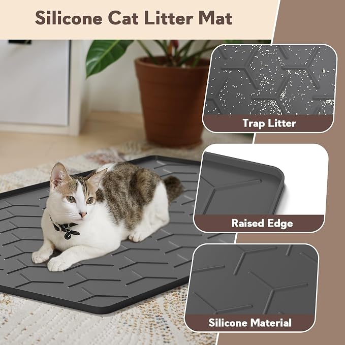 Silicone Cat Litter Mat Large 40" X 28", Easy to Clean, Black | Large Size Waterproof Silicone Mat with Raised Edges, Catch Litter, Protect Floor from Urine, Multi-Use for Dog/Sink/Kitchen
