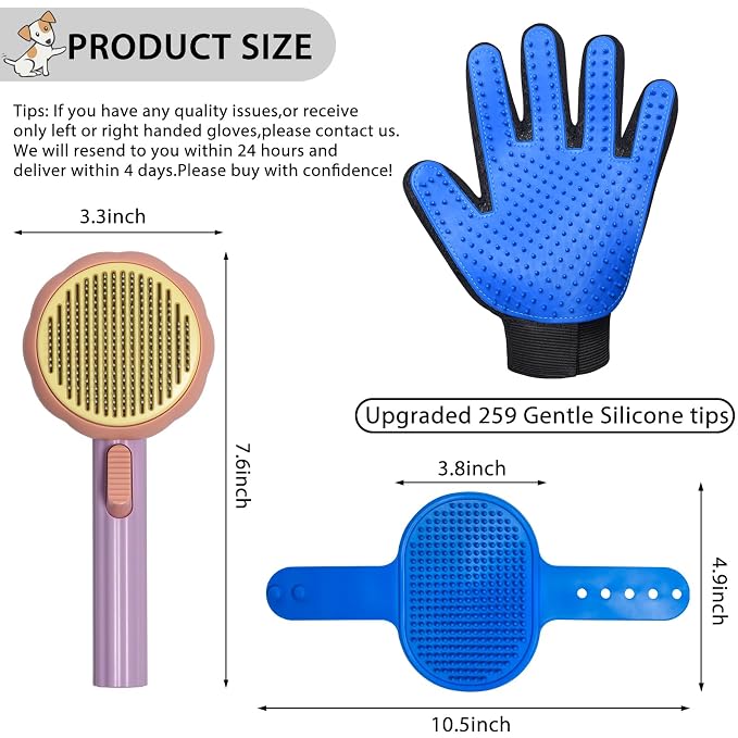 Cat Grooming Glove Brush, Pet Brush for Short and Long Haired Pets | Self-Cleaning Slicker Dog Bath Brush for Shedding and Grooming,Removes Loose Hair and Tangles,Promote Circulation