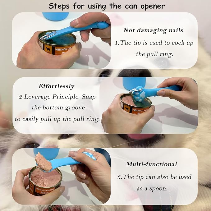 Original Canned Dog Food Storage Container | Wet Food Can Opener Spoon | Silicone Pet Can Lid | BPA Free, Airtight, Dishwasher & Freezer Safe(Blue)