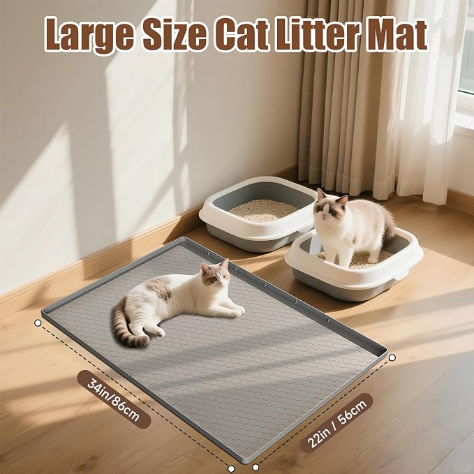 Cat Litter Mat, 34" X 22" Large Silicone Mat Kitty Litter Trapping Mat | Waterproof Silicone Pad, Soft on Kitty Paws, Urine-Proof, Easy to Clean, Non-Slip Floor Protector for Floor