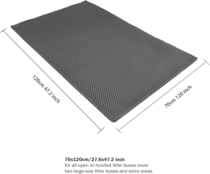 Grey Litter Mat, 47.2x27.6 Inches Double Layer Honeycomb Litter Box Mat, Waterproof Urine Proof Larger Cat Box Mat