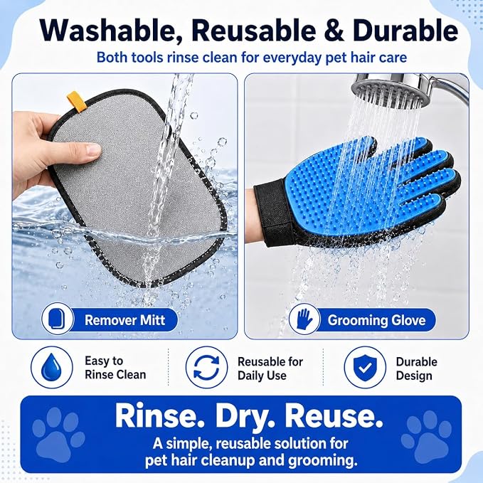NVNAN 3 PCS Pet Hair Removal Glove and Pet Hair Remover | Groom pets and remove fur from clothes, bedding, car seats, and couches with reusable grooming and fabric gloves