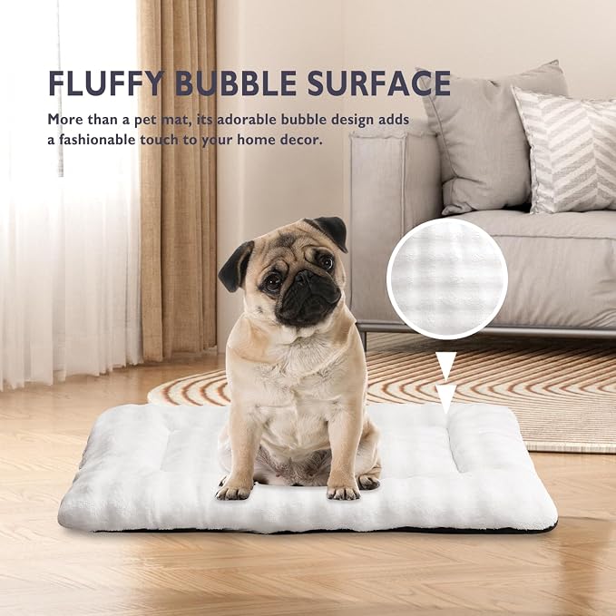 Dog Bed Mat Crate Pad for Medium Dogs, Cream White, 30"x 19" | Washable Soft Pet Sleeping Mat, Anti-Slip Kennel Pad with 3D Bubble Pattern