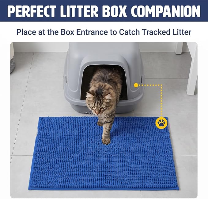 Muddy Mat® | XL Cat Litter Mat 48"x60", Litter Trapping Mat, Super Absorbent Scatter Control, Soft on Paws, Slip Resistant Washable Litter Mat, Traps Litter, Protects Floors, Navy Blue