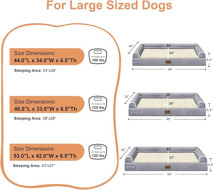NANUYA Orthopedic Dog Bed for XX-Large Dogs, 44 x 34 Inch, Purple | Egg crate foam for joint support, 3-sided bolster pet sofa, waterproof lining, washable cover, and non-skid base