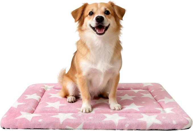 Dog Bed Mat – Soft & Comfortable Dog Kennel Pad for Crate – Durable Crate Bed & Mat for Dogs & Cats – Ideal for Crate, Kennel, and Home Use (Big&Little Stars Pink, M(30"*20"*1.5"))