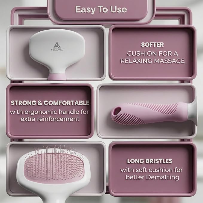 Pink Deshedding Slicker Brush for Long and Short Hair Dogs | Removes Loose Undercoat, Mats and Tangles, Skin Friendly Grooming Comb for Shedding Control on Long and Short Hair