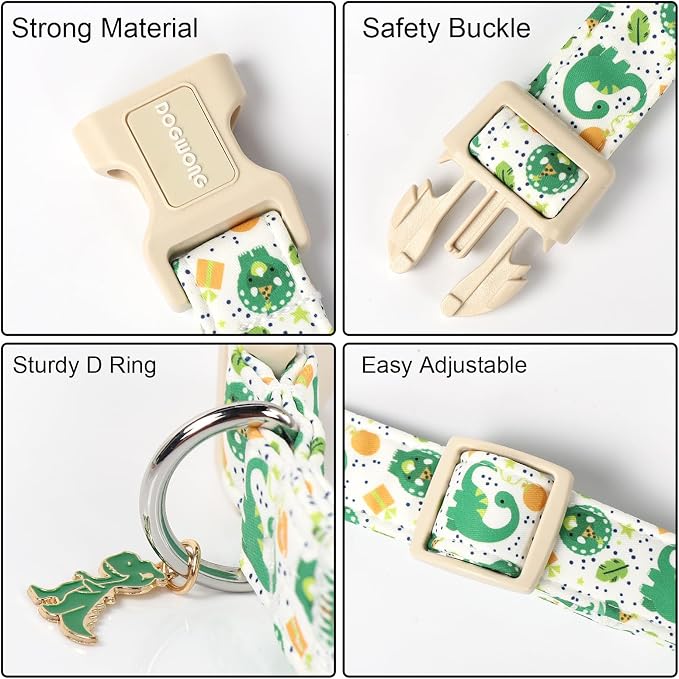 DOGWONG Dinosaur Dog Collar- Cute Summer Dog Collars Adjustable Designer Puppy Dinosaur Dog Collar for Boy Male Small Medium Large Dogs XS