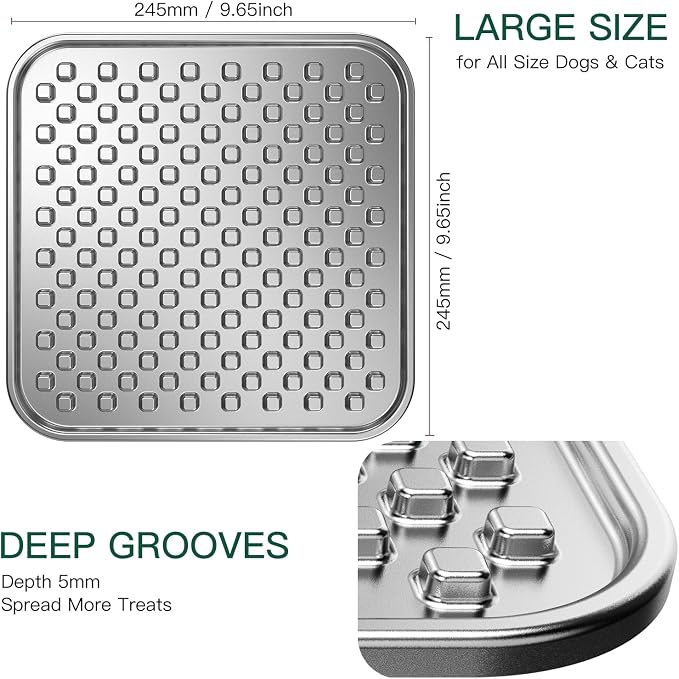 2Pack Dual Wall Stainless Steel Large Lick Mat for Dogs & Cats, Chew-Proof Slow Feeder, Anxiety Reducer, Whisker-Friendly for Cats, Non-Slip Heavy Duty Base, Raw Feeding Pad, Dishwasher Safe