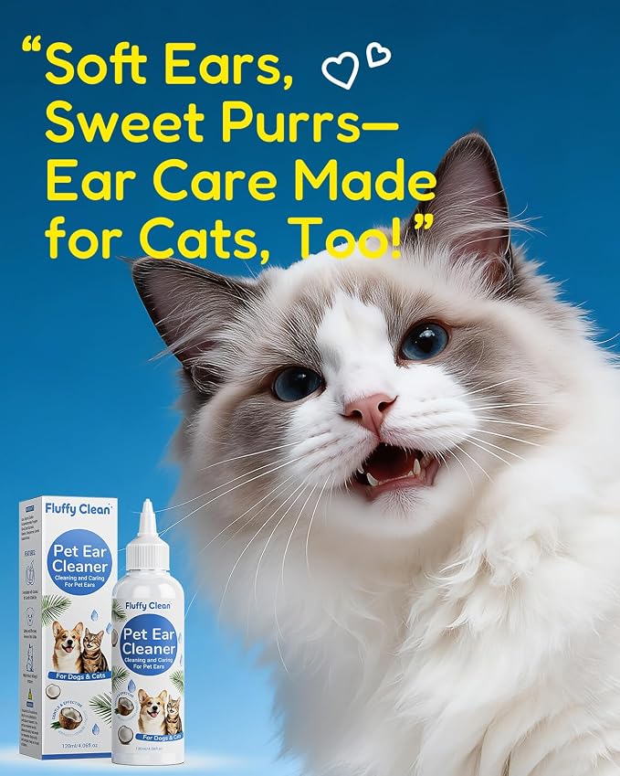 Dog Ear Cleaner - Pet Ear Wash, Flush and Drop Cleaner Solution for Cat & Dog Infection and Itch Relief, Gently Removes Debris, Wax Buildup, Odor - 4 fl oz
