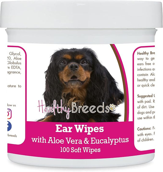 Healthy Breeds English Toy Spaniel Ear Cleaning Wipes with Aloe & Eucalyptus for Dogs 100 Count