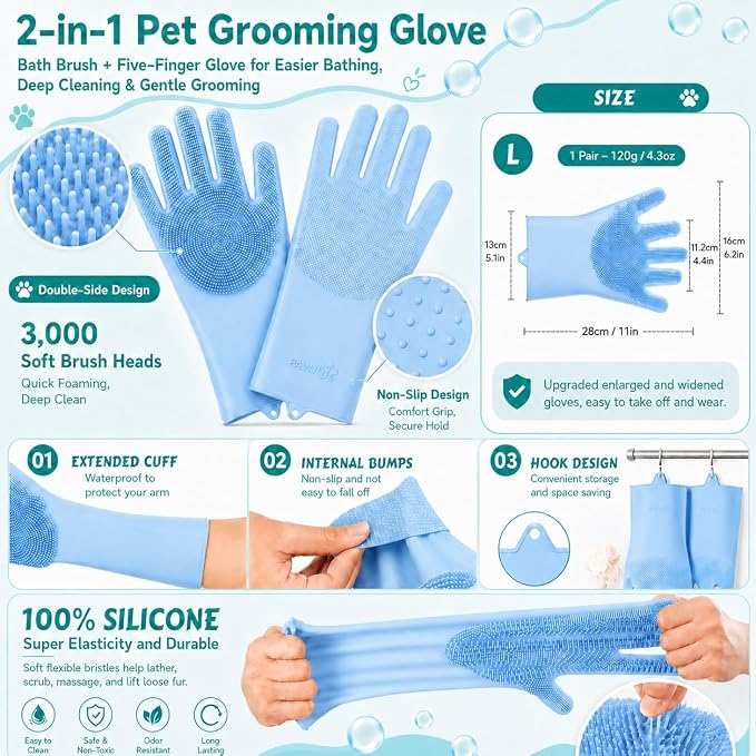 Cat Bathing Set with Pet Grooming Gloves for Cat Grooming, Upgraded Breathable Cat Bag for Bath with Openable Zipper and Reinforced Handle, Cat Washing Set with Nail Clipper File (Gray)